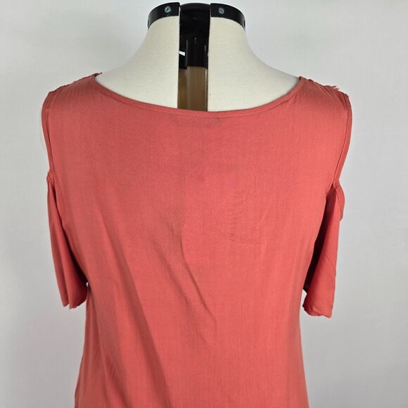 Bloomchic Dress Women's 1X Solid Contrast Lace Cold Shoulder Midi Coral NWT - Picture 5 of 10